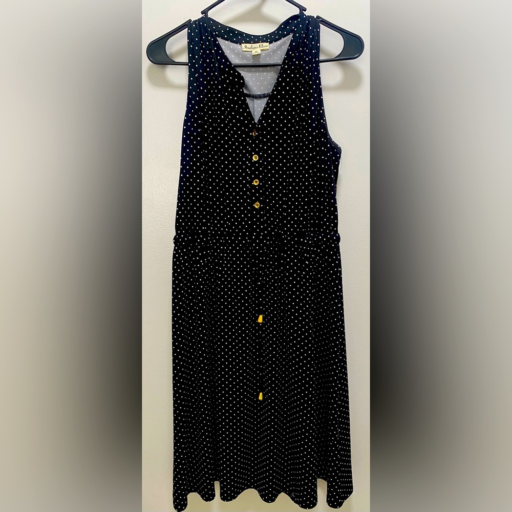 Indigo Rose Black Polka Dot Dress with Gold Buttons